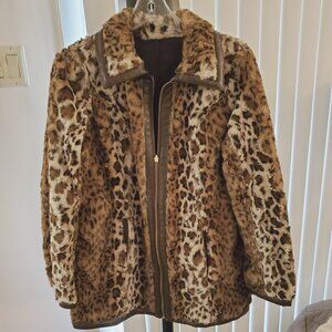Dennis Basso Reversible Faux Fur/ Faux Suede Coat